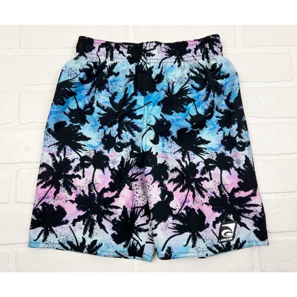NWOT Laguna Boys Palm Tree Print Swim Trunks Shorts Black Blue Pink Size 4